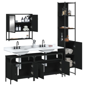 vidaXL 4 Piece Bathroom Furniture Set Black Engineered Wood-3