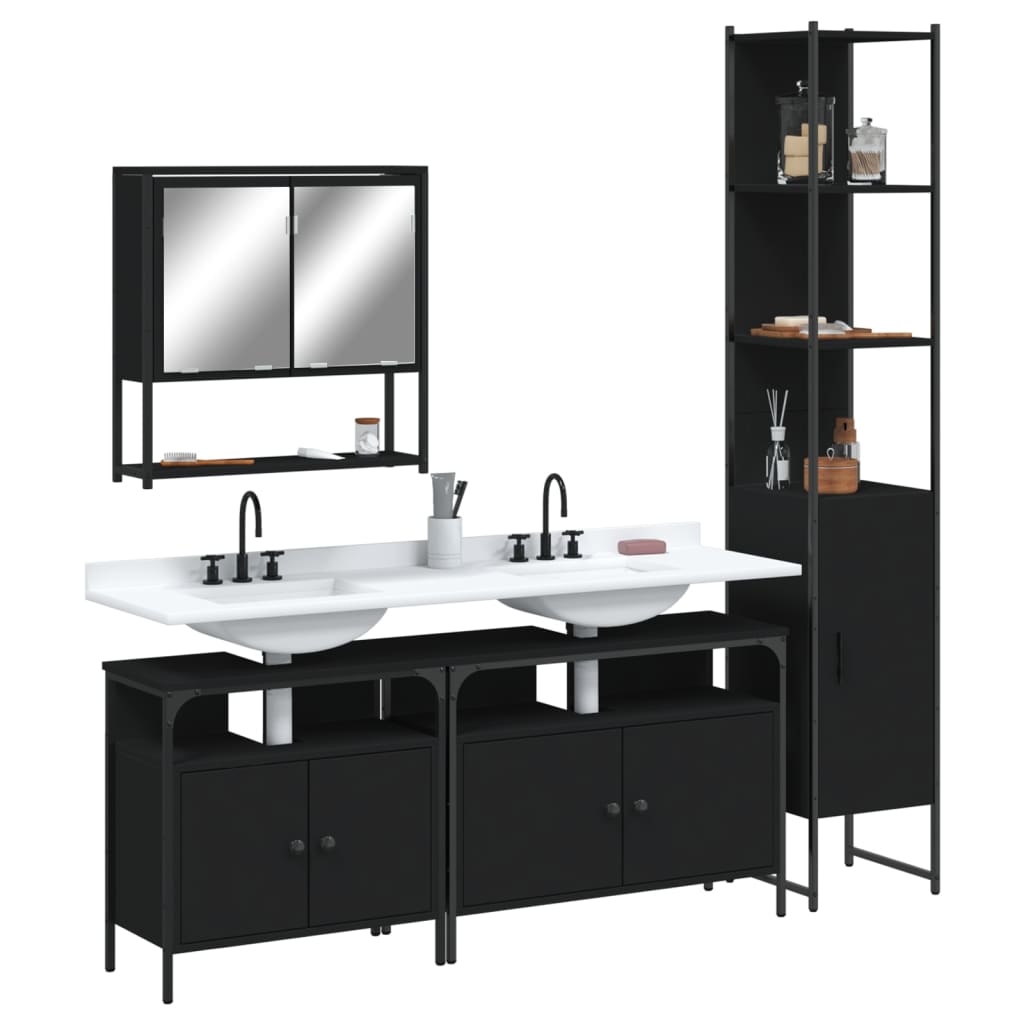 vidaXL 4 Piece Bathroom Furniture Set Black Engineered Wood-0