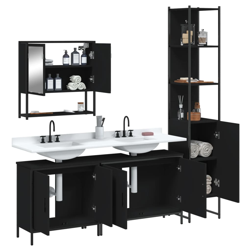 vidaXL 4 Piece Bathroom Furniture Set Black Engineered Wood-3