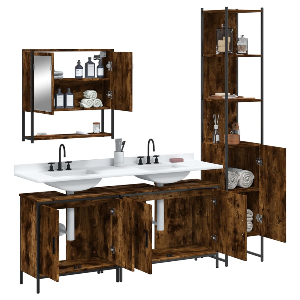 vidaXL 4 Piece Bathroom Furniture Set Smoked Oak Engineered Wood-3