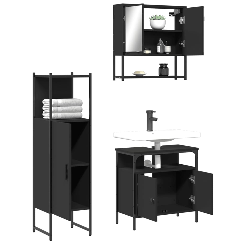 vidaXL 3 Piece Bathroom Furniture Set Black Engineered Wood-3