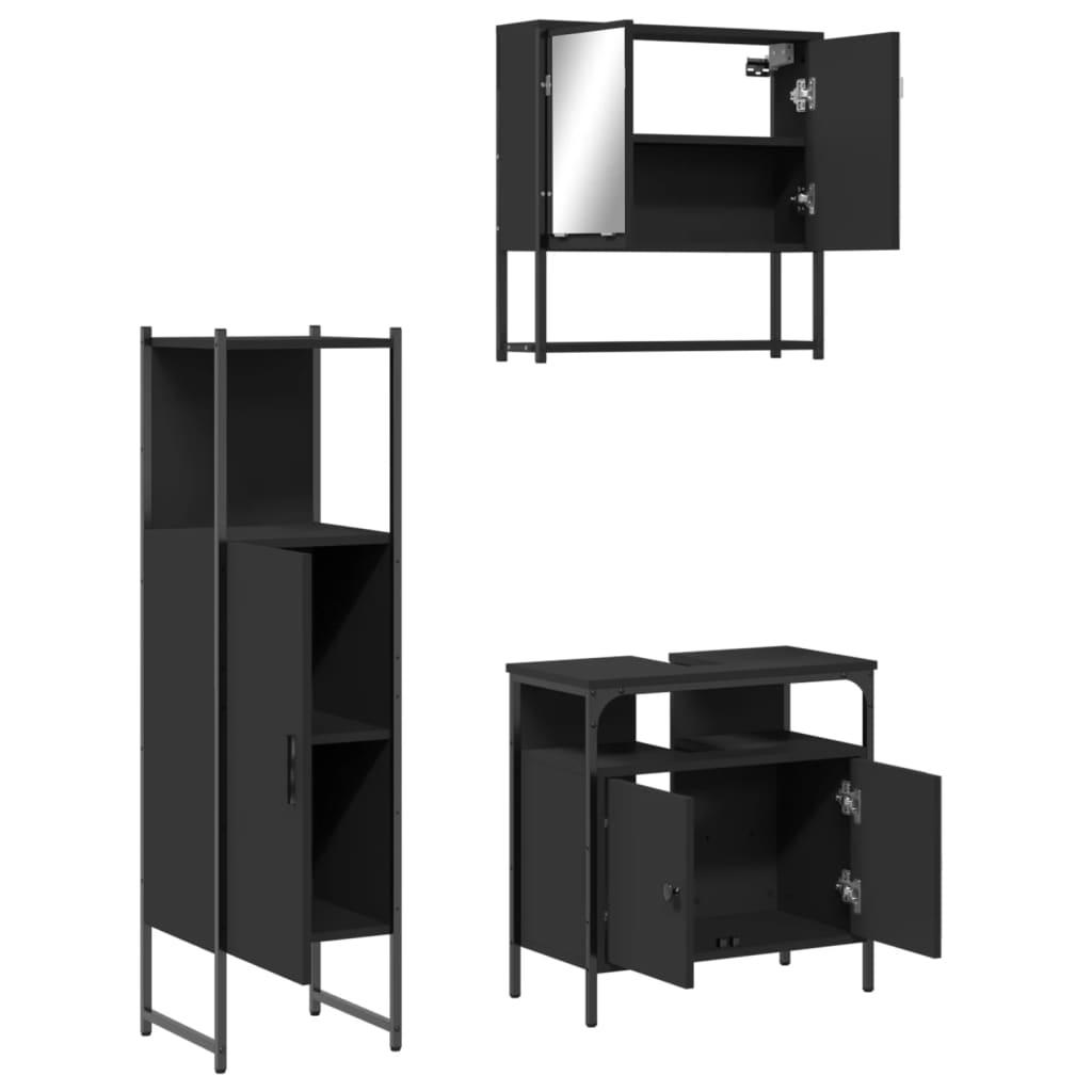 vidaXL 3 Piece Bathroom Furniture Set Black Engineered Wood-4