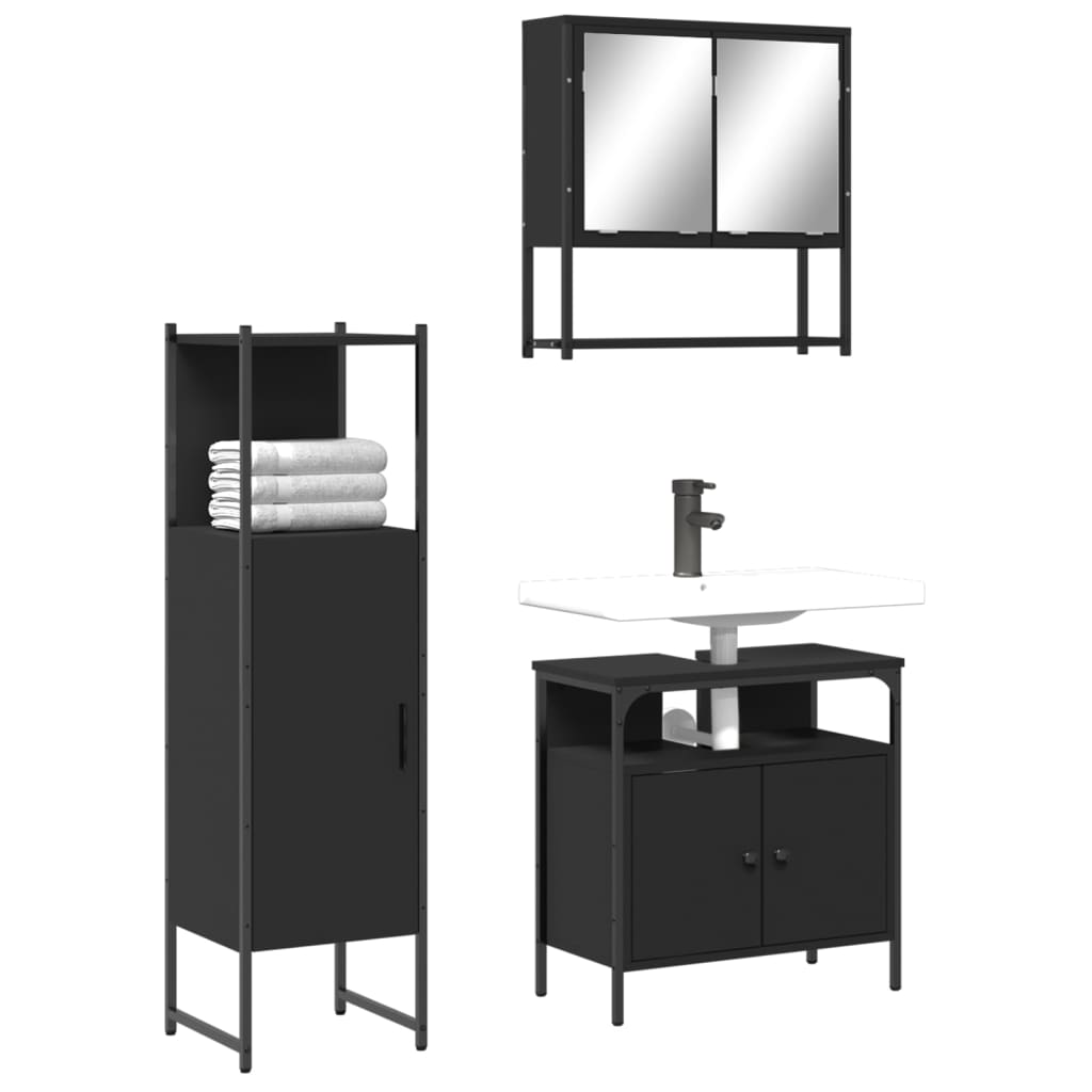 vidaXL 3 Piece Bathroom Furniture Set Black Engineered Wood-0