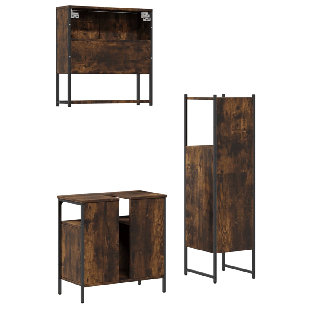 vidaXL 3 Piece Bathroom Furniture Set Smoked Oak Engineered Wood-7