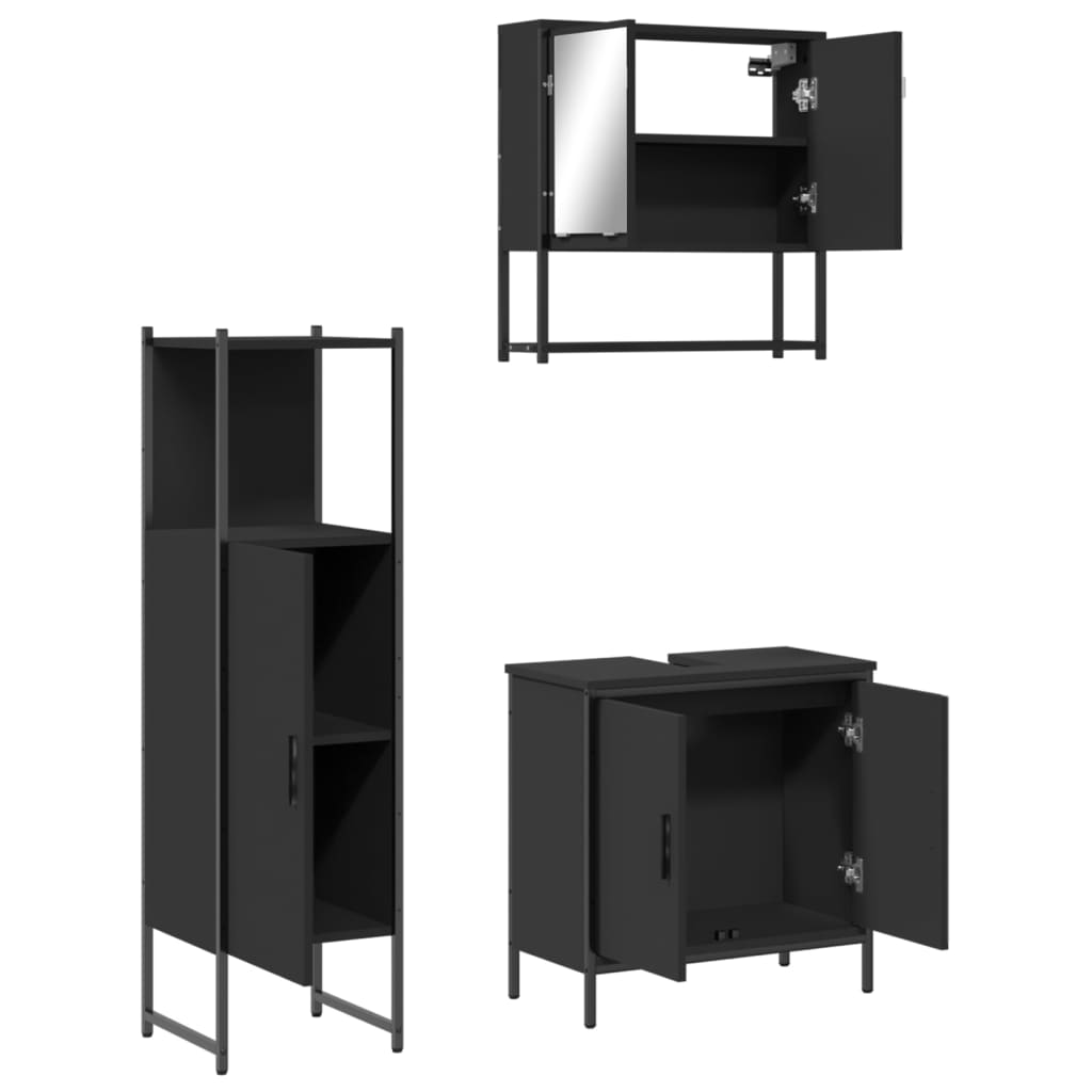 vidaXL 3 Piece Bathroom Furniture Set Black Engineered Wood-4