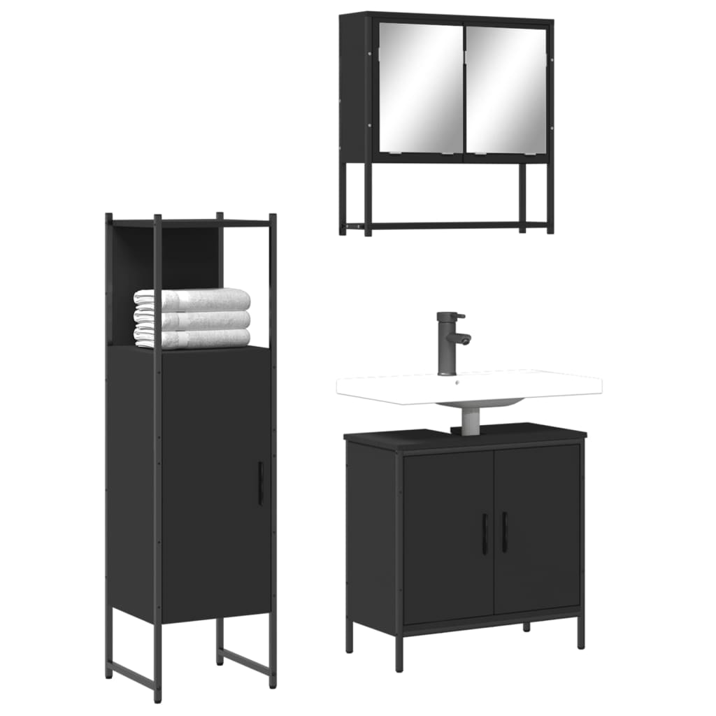 vidaXL 3 Piece Bathroom Furniture Set Black Engineered Wood-0