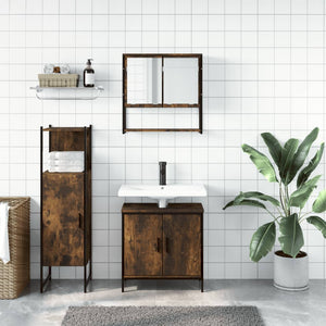 vidaXL 3 Piece Bathroom Furniture Set Smoked Oak Engineered Wood-2