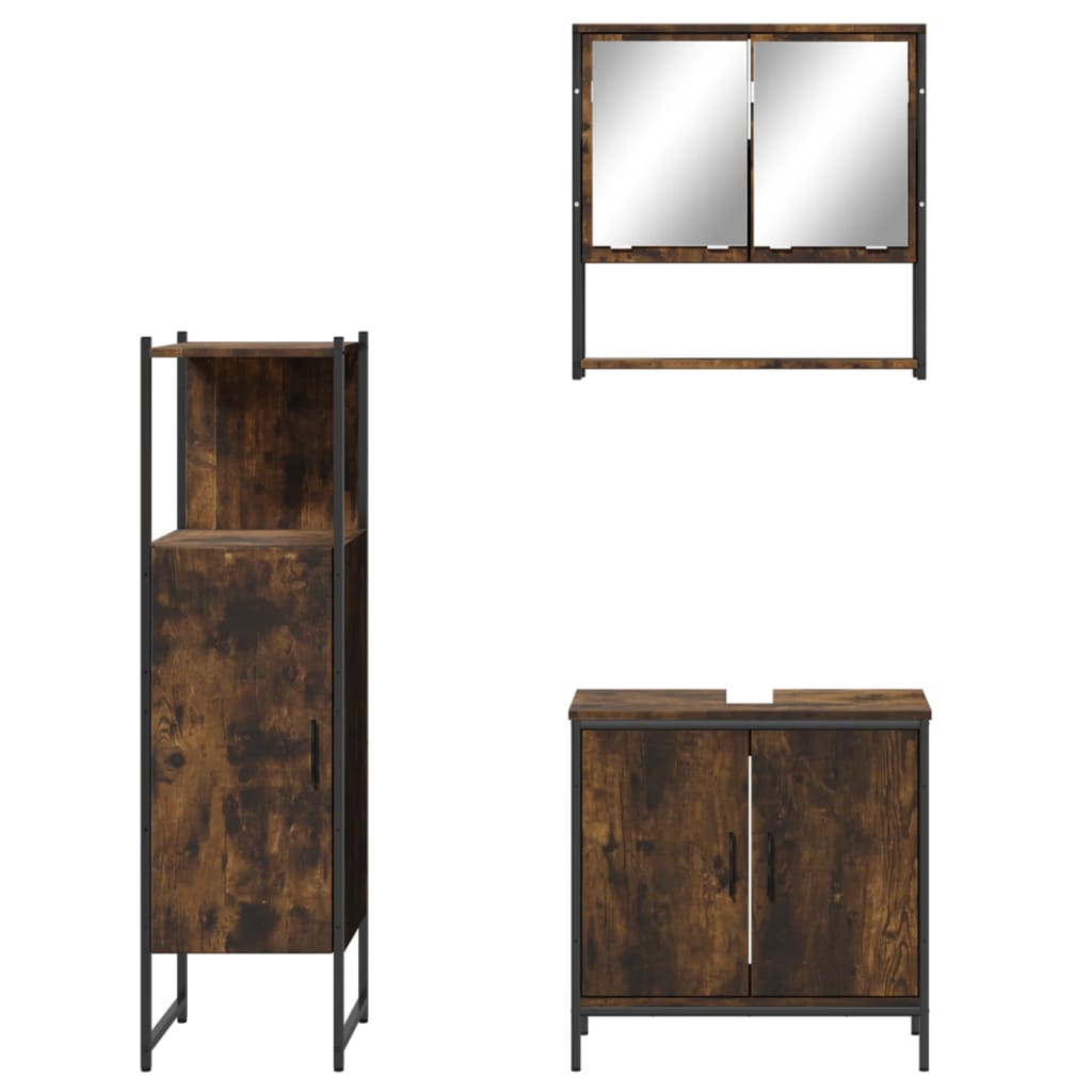 vidaXL 3 Piece Bathroom Furniture Set Smoked Oak Engineered Wood-5