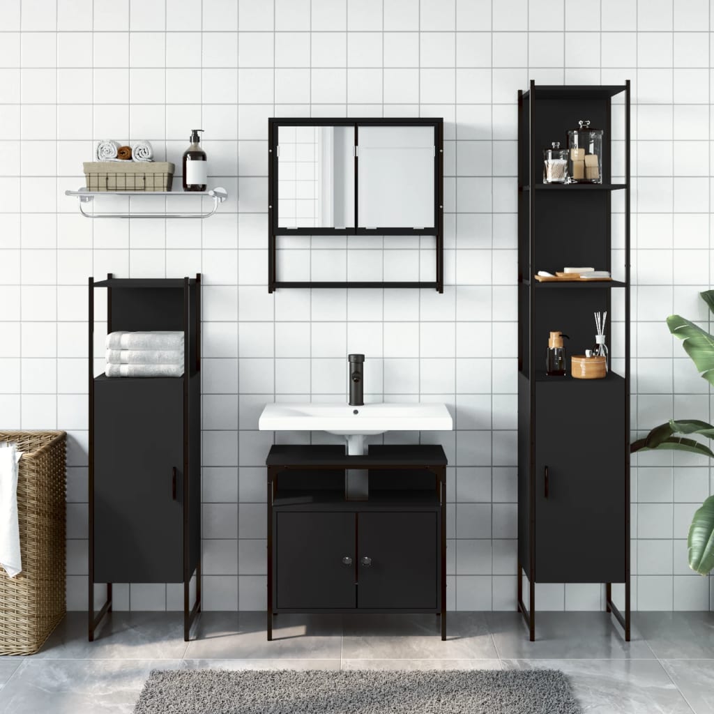 vidaXL 4 Piece Bathroom Furniture Set Black Engineered Wood-1