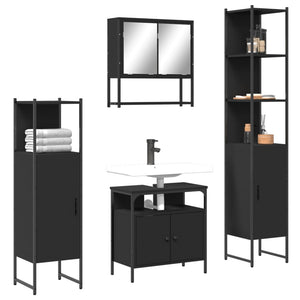 vidaXL 4 Piece Bathroom Furniture Set Black Engineered Wood-0