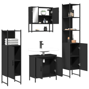 vidaXL 4 Piece Bathroom Furniture Set Black Engineered Wood-3