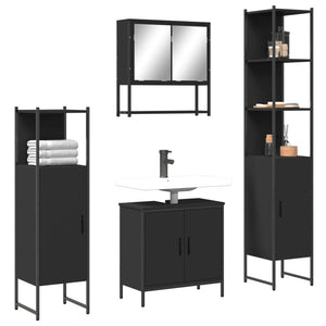 vidaXL 4 Piece Bathroom Furniture Set Black Engineered Wood-0