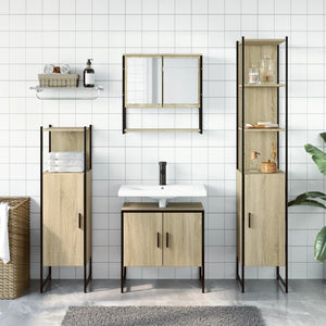 vidaXL 4 Piece Bathroom Furniture Set Smoked Oak Engineered Wood-1