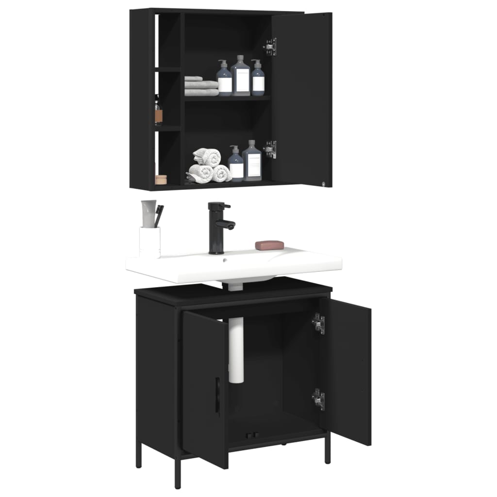 vidaXL 2 Piece Bathroom Furniture Set Black Engineered Wood-3