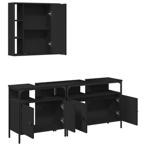 vidaXL 3 Piece Bathroom Cabinet Set Black Engineered Wood-4