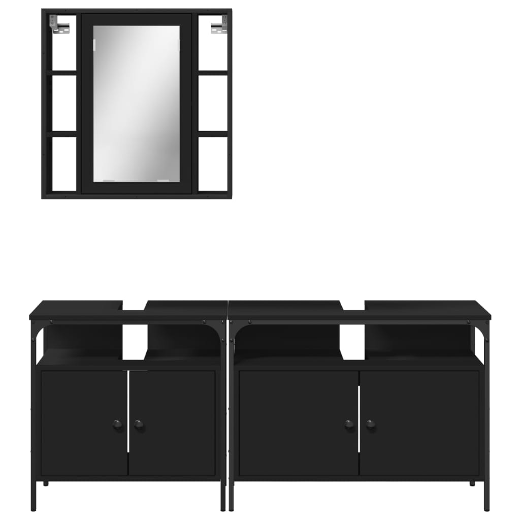 vidaXL 3 Piece Bathroom Cabinet Set Black Engineered Wood-5