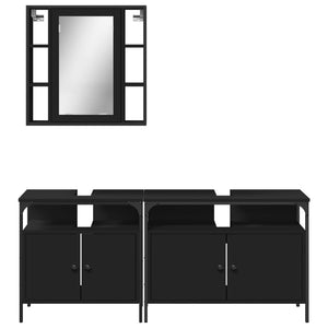 vidaXL 3 Piece Bathroom Cabinet Set Black Engineered Wood-5