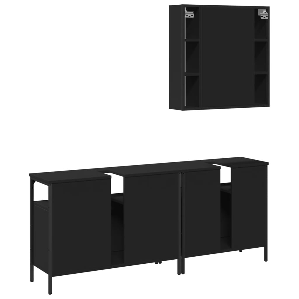 vidaXL 3 Piece Bathroom Cabinet Set Black Engineered Wood-7