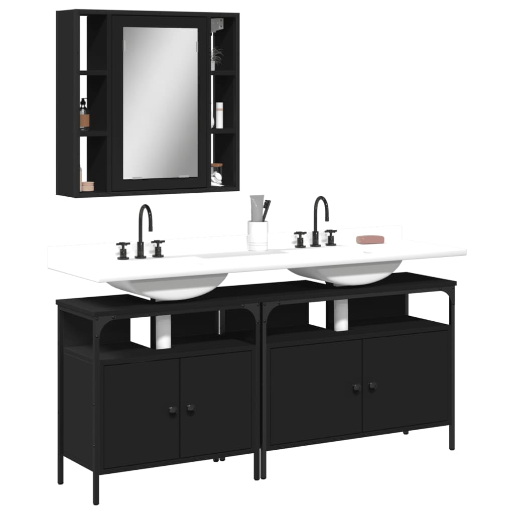 vidaXL 3 Piece Bathroom Cabinet Set Black Engineered Wood-0