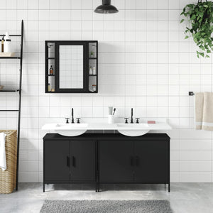 vidaXL 3 Piece Bathroom Cabinet Set Black Engineered Wood-1