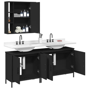 vidaXL 3 Piece Bathroom Cabinet Set Black Engineered Wood-3