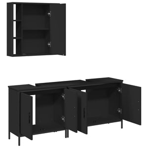 vidaXL 3 Piece Bathroom Cabinet Set Black Engineered Wood-4