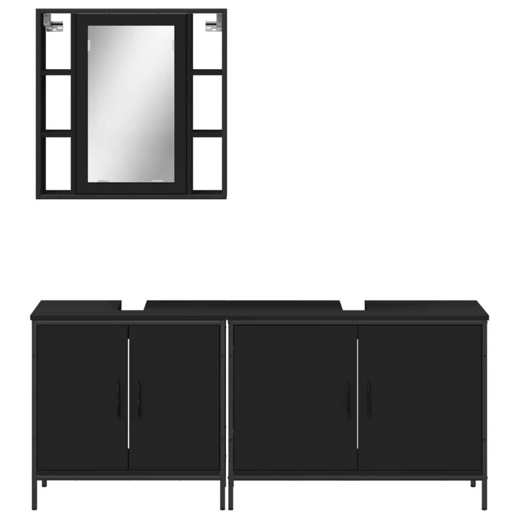 vidaXL 3 Piece Bathroom Cabinet Set Black Engineered Wood-5