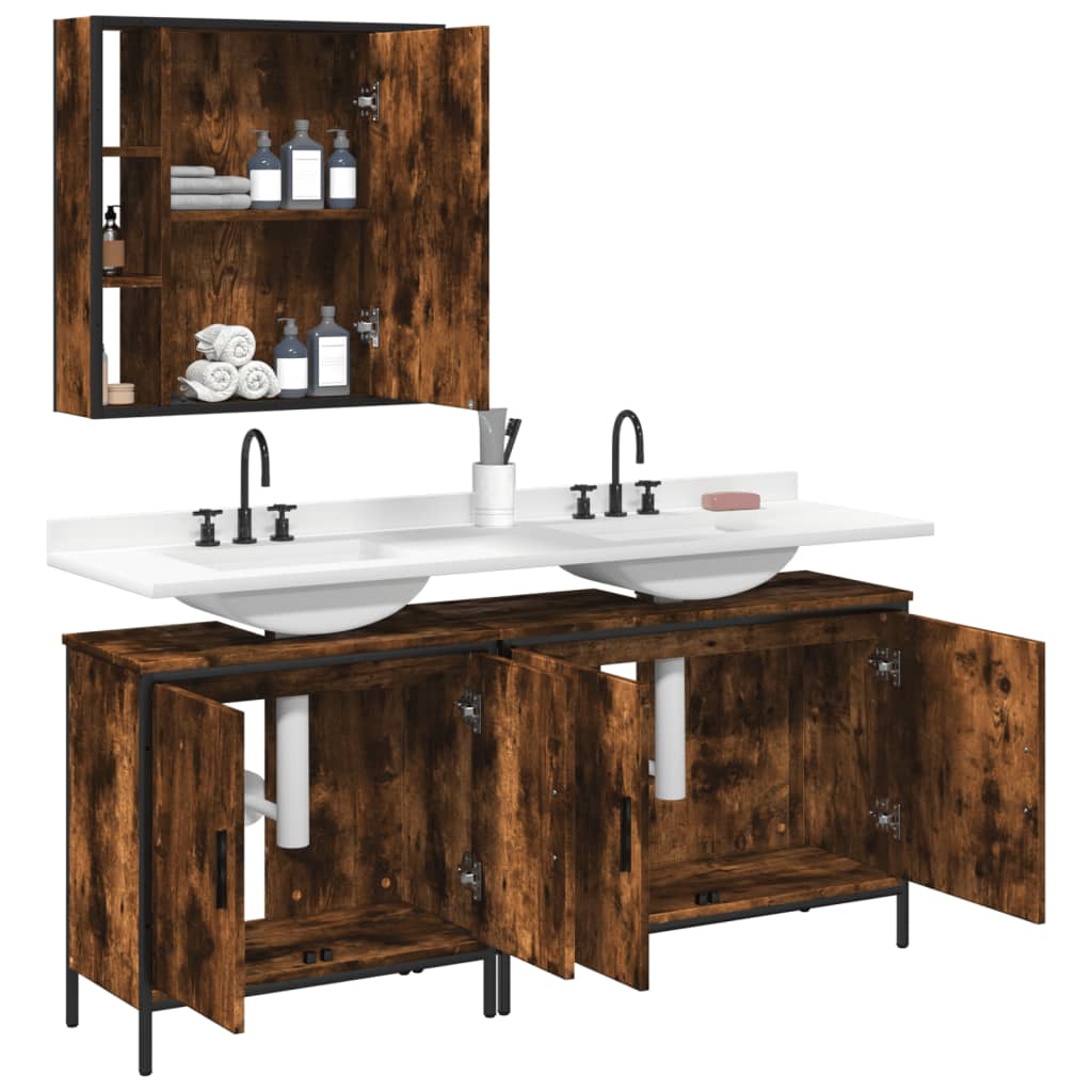 vidaXL 3 Piece Bathroom Cabinet Set Smoked Oak Engineered Wood-3