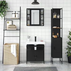 vidaXL 3 Piece Bathroom Cabinet Set Black Engineered Wood-2