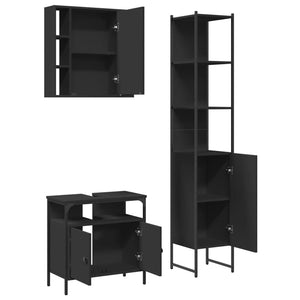 vidaXL 3 Piece Bathroom Cabinet Set Black Engineered Wood-4