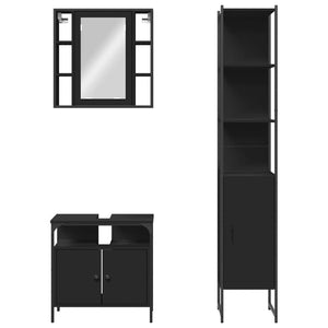 vidaXL 3 Piece Bathroom Cabinet Set Black Engineered Wood-5