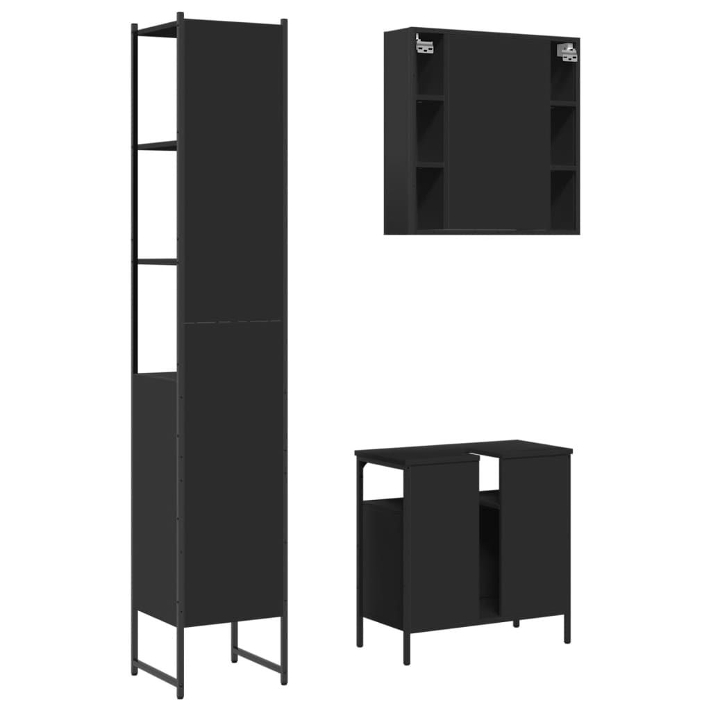 vidaXL 3 Piece Bathroom Cabinet Set Black Engineered Wood-7