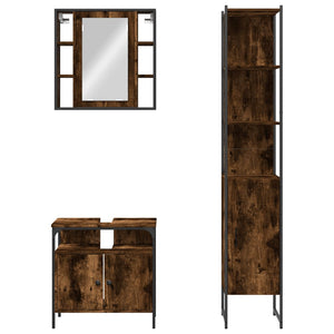 vidaXL 3 Piece Bathroom Cabinet Set Smoked Oak Engineered Wood-5