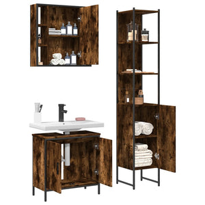 vidaXL 3 Piece Bathroom Cabinet Set Smoked Oak Engineered Wood-3