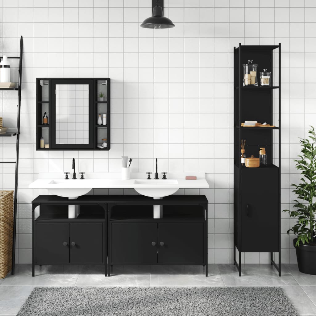 vidaXL 4 Piece Bathroom Cabinet Set Black Engineered Wood-1