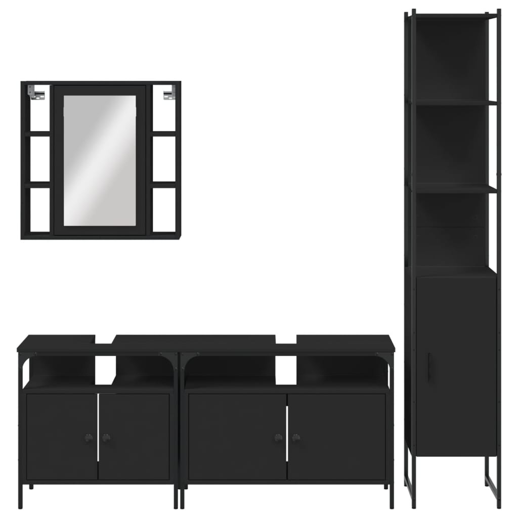 vidaXL 4 Piece Bathroom Cabinet Set Black Engineered Wood-5