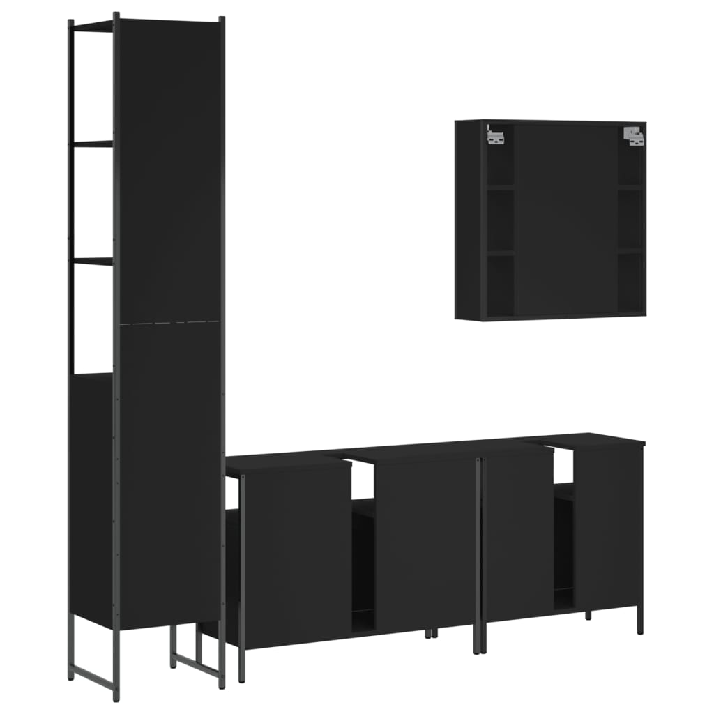 vidaXL 4 Piece Bathroom Cabinet Set Black Engineered Wood-7