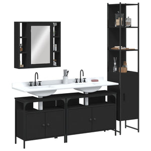 vidaXL 4 Piece Bathroom Cabinet Set Black Engineered Wood-0