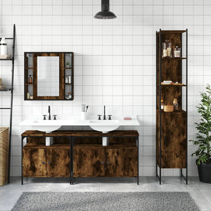 vidaXL 4 Piece Bathroom Cabinet Set Smoked Oak Engineered Wood-2