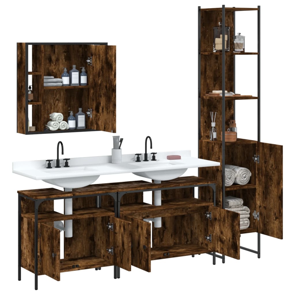 vidaXL 4 Piece Bathroom Cabinet Set Smoked Oak Engineered Wood-3