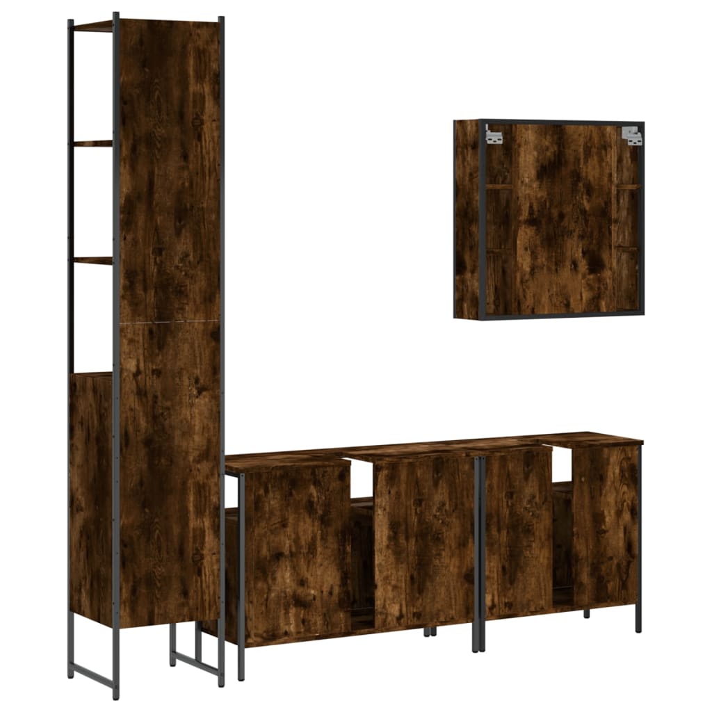 vidaXL 4 Piece Bathroom Cabinet Set Smoked Oak Engineered Wood-7