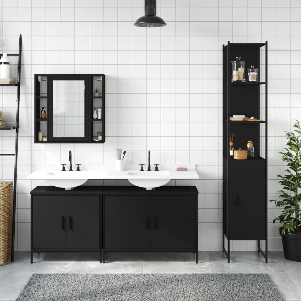 vidaXL 4 Piece Bathroom Cabinet Set Black Engineered Wood-1