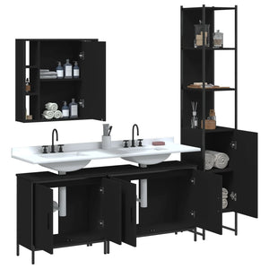 vidaXL 4 Piece Bathroom Cabinet Set Black Engineered Wood-3