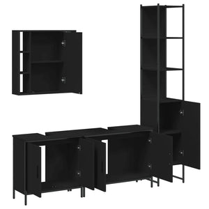 vidaXL 4 Piece Bathroom Cabinet Set Black Engineered Wood-4