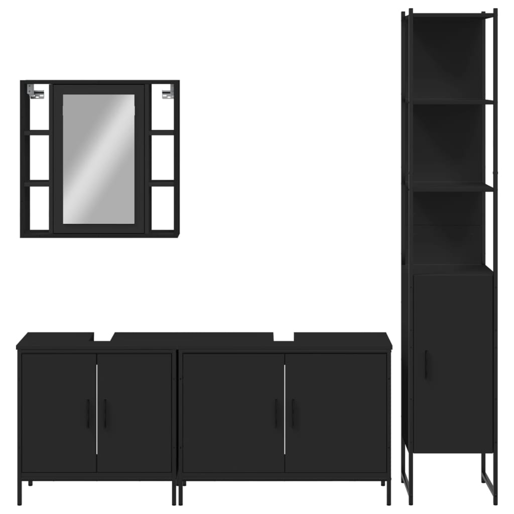 vidaXL 4 Piece Bathroom Cabinet Set Black Engineered Wood-5