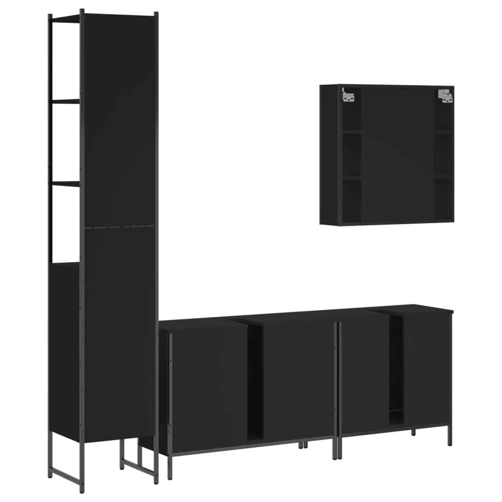 vidaXL 4 Piece Bathroom Cabinet Set Black Engineered Wood-7