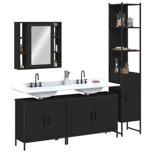 vidaXL 4 Piece Bathroom Cabinet Set Black Engineered Wood-0