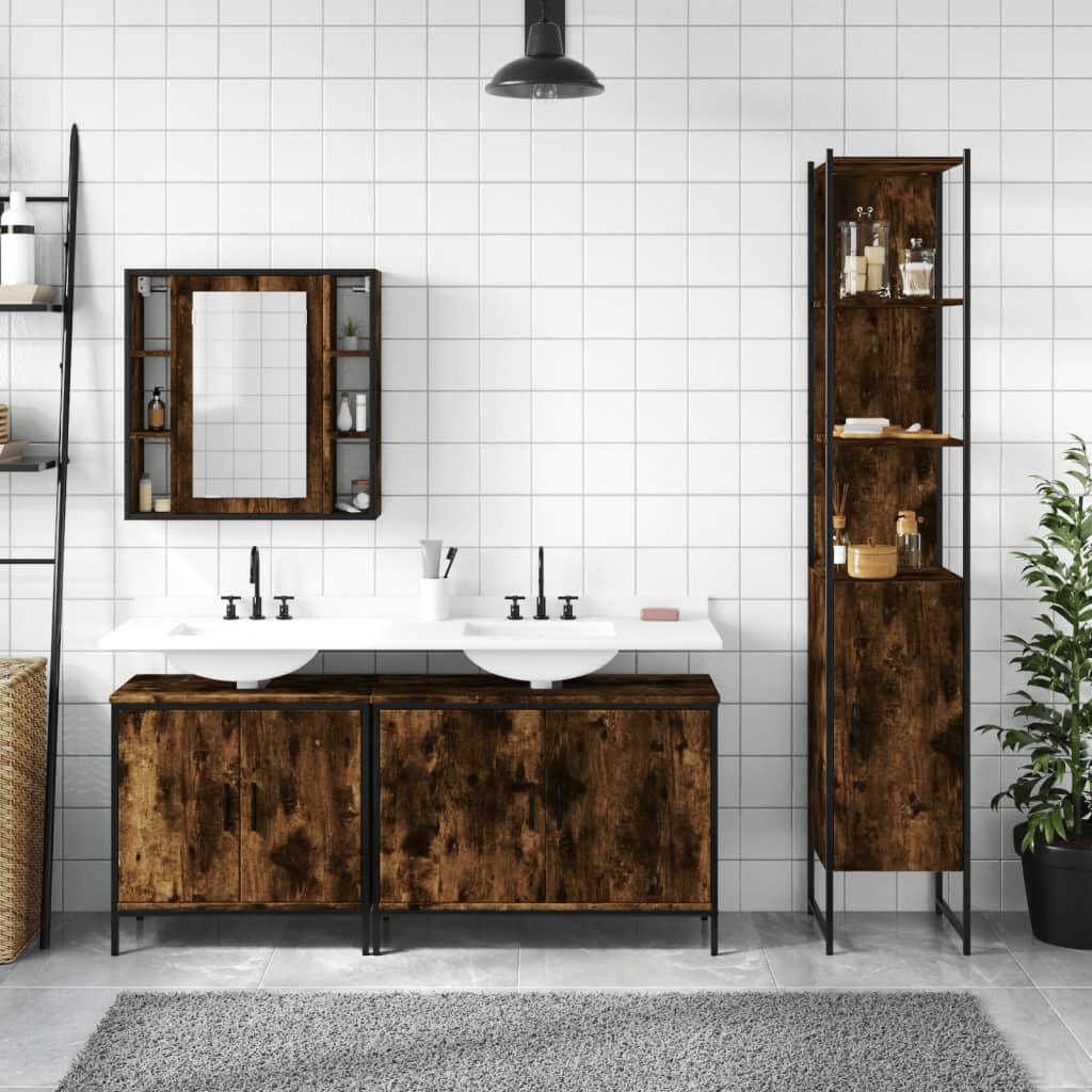 vidaXL 4 Piece Bathroom Cabinet Set Smoked Oak Engineered Wood-1