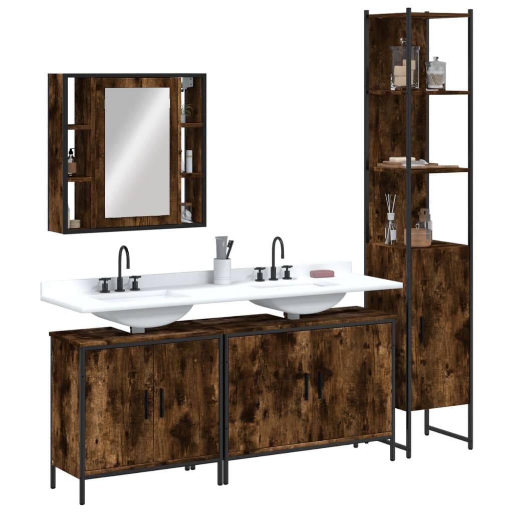 vidaXL 4 Piece Bathroom Cabinet Set Smoked Oak Engineered Wood-0