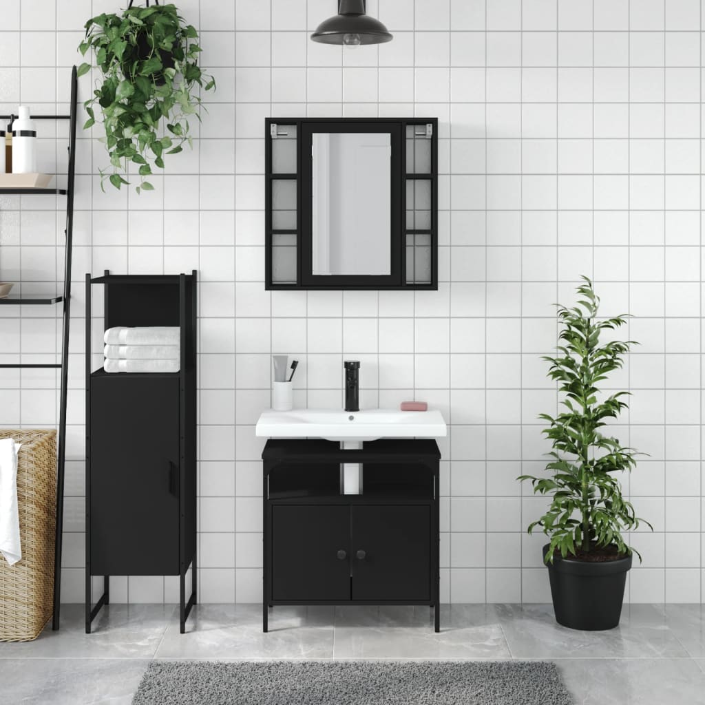 vidaXL 3 Piece Bathroom Cabinet Set Black Engineered Wood-1